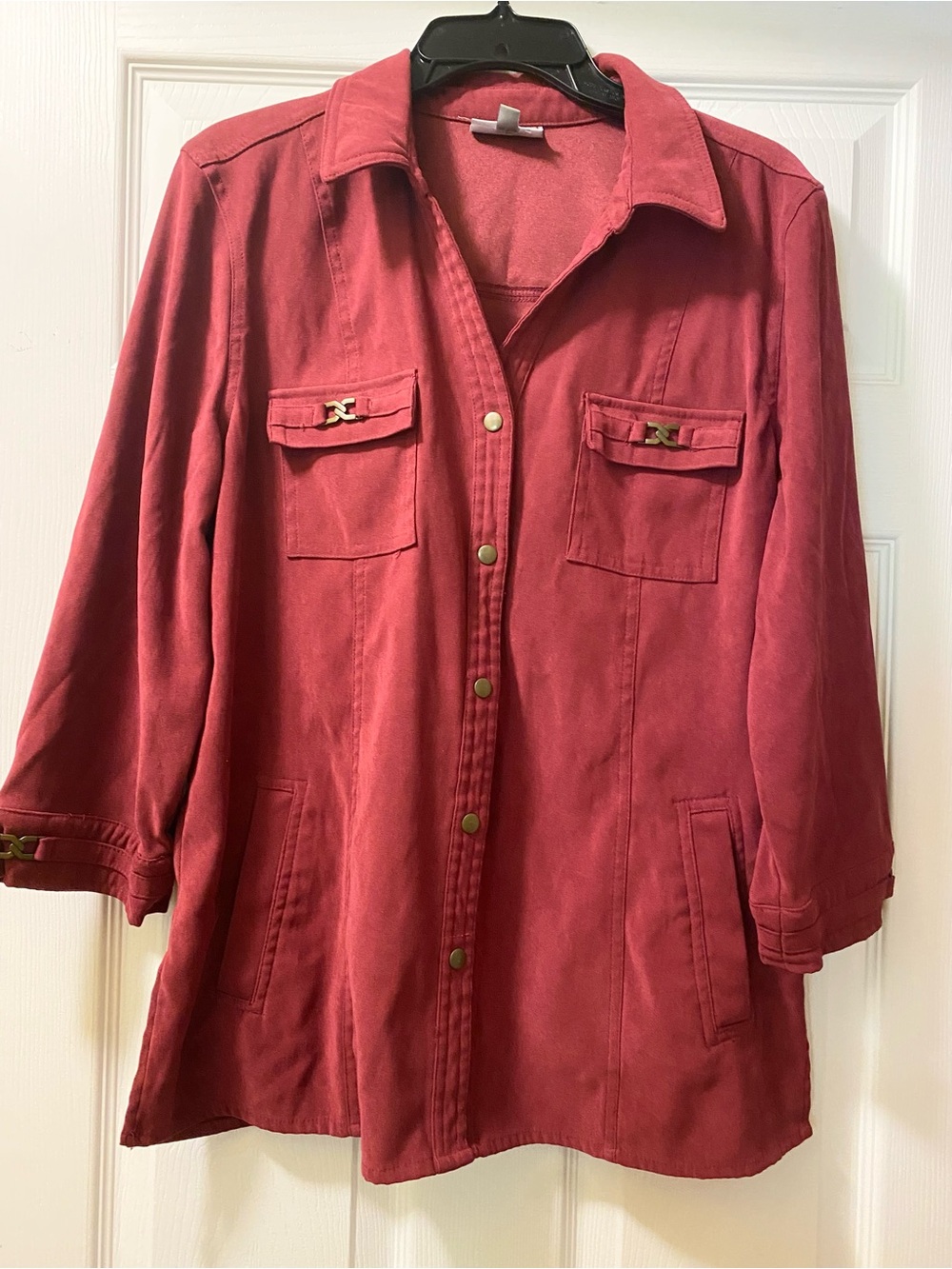 JM Collection Women’s Red Utility Jacket - Classic Button-Front, Sz M
